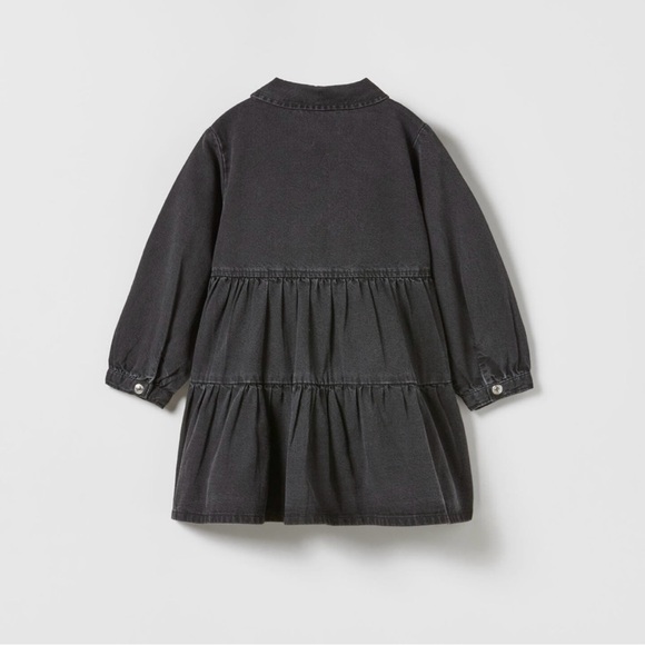 ZARA Kids Black Denim Tiered Shirt Dress - Picture 2 of 7